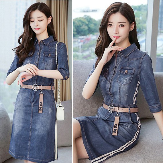 ĐẦM JEAN BODY PHỐI VIỀN TRẮNG DỌC THÂN